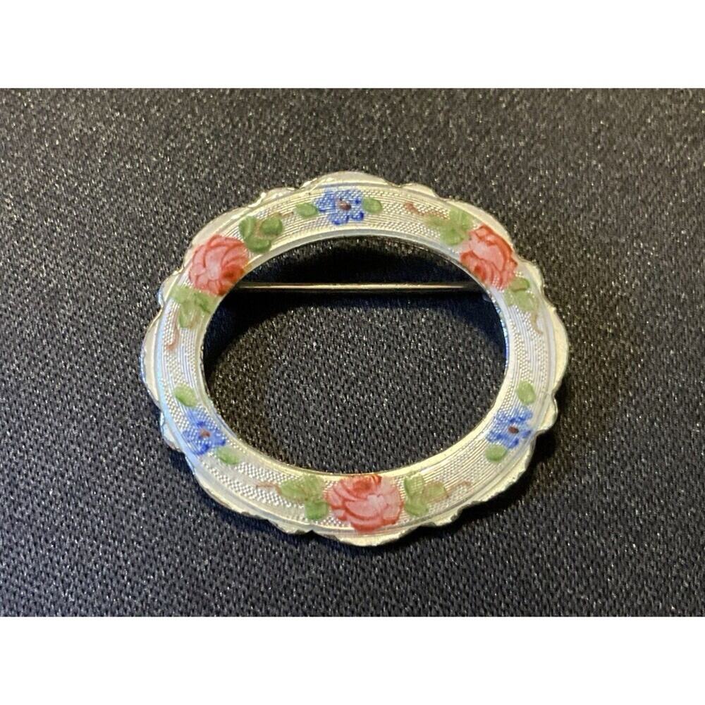Vintage Signed‎ La Mode Sterling And Enamel Flower Brooch